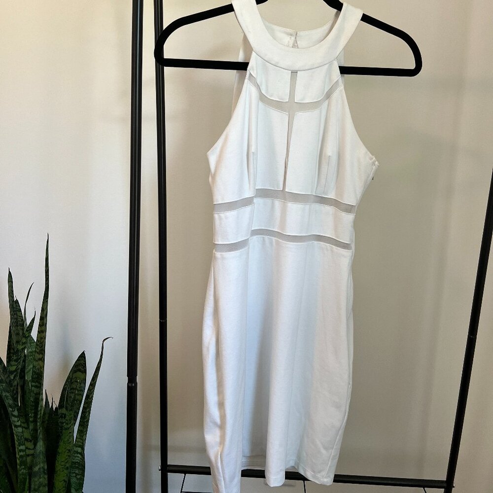GUESS White Bodycon Dress with Mesh Cutouts